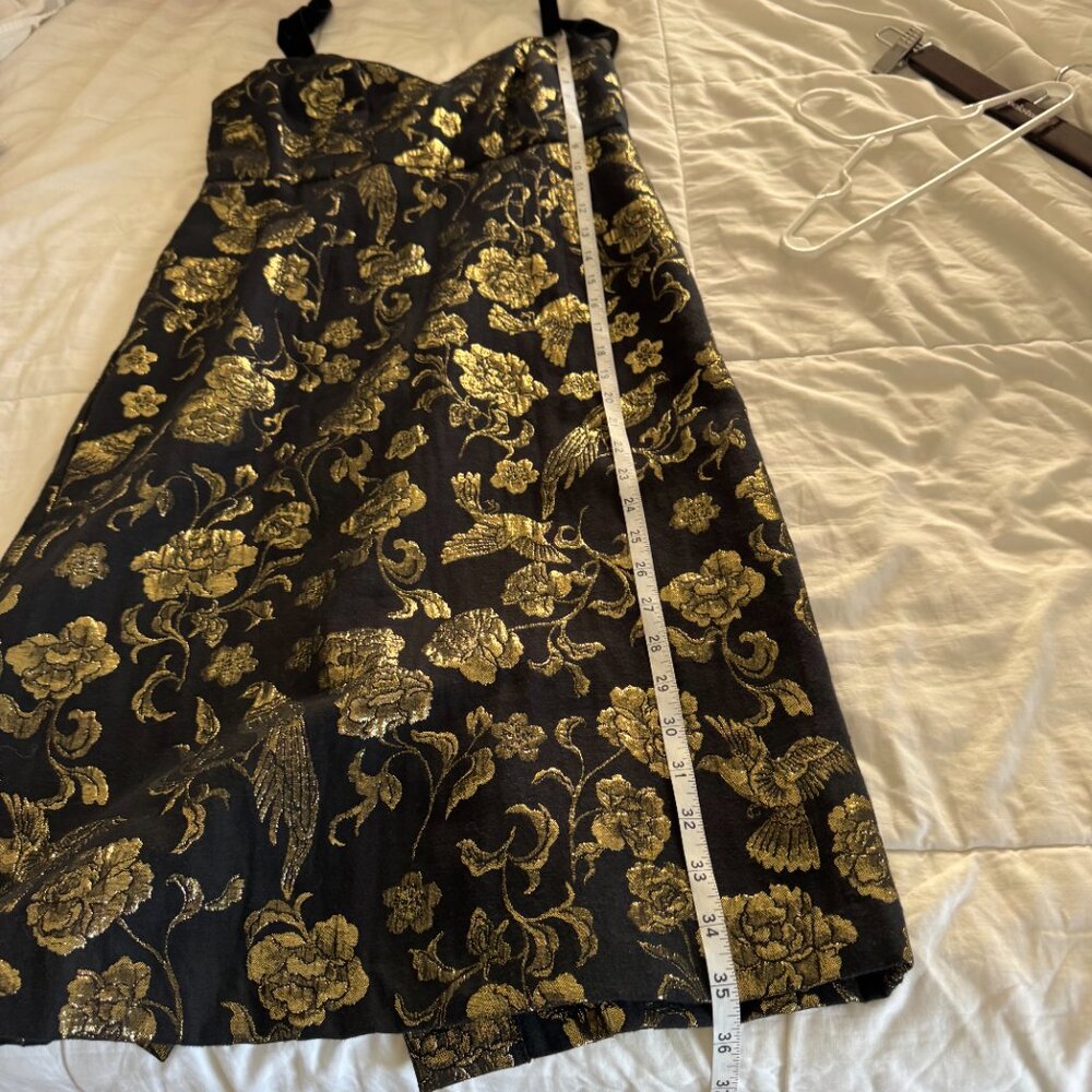 Anthropologie Maeve Black & Gold Floral Birds Jacquard Dress - Picture 14 of 16